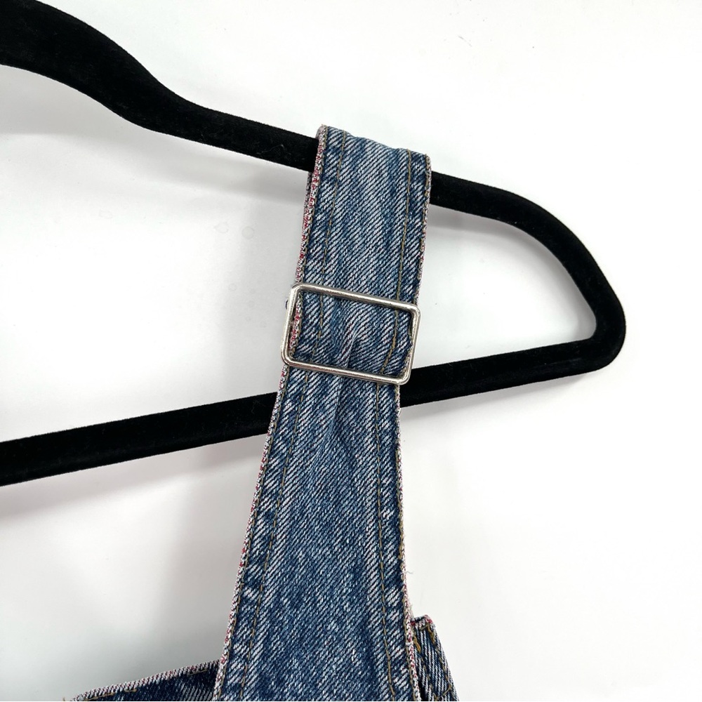 VINTAGE Denim Jumper Overalls Dress M Y2K 00s 90s Pinafore Jeans Pockets Vtg - Picture 8 of 11